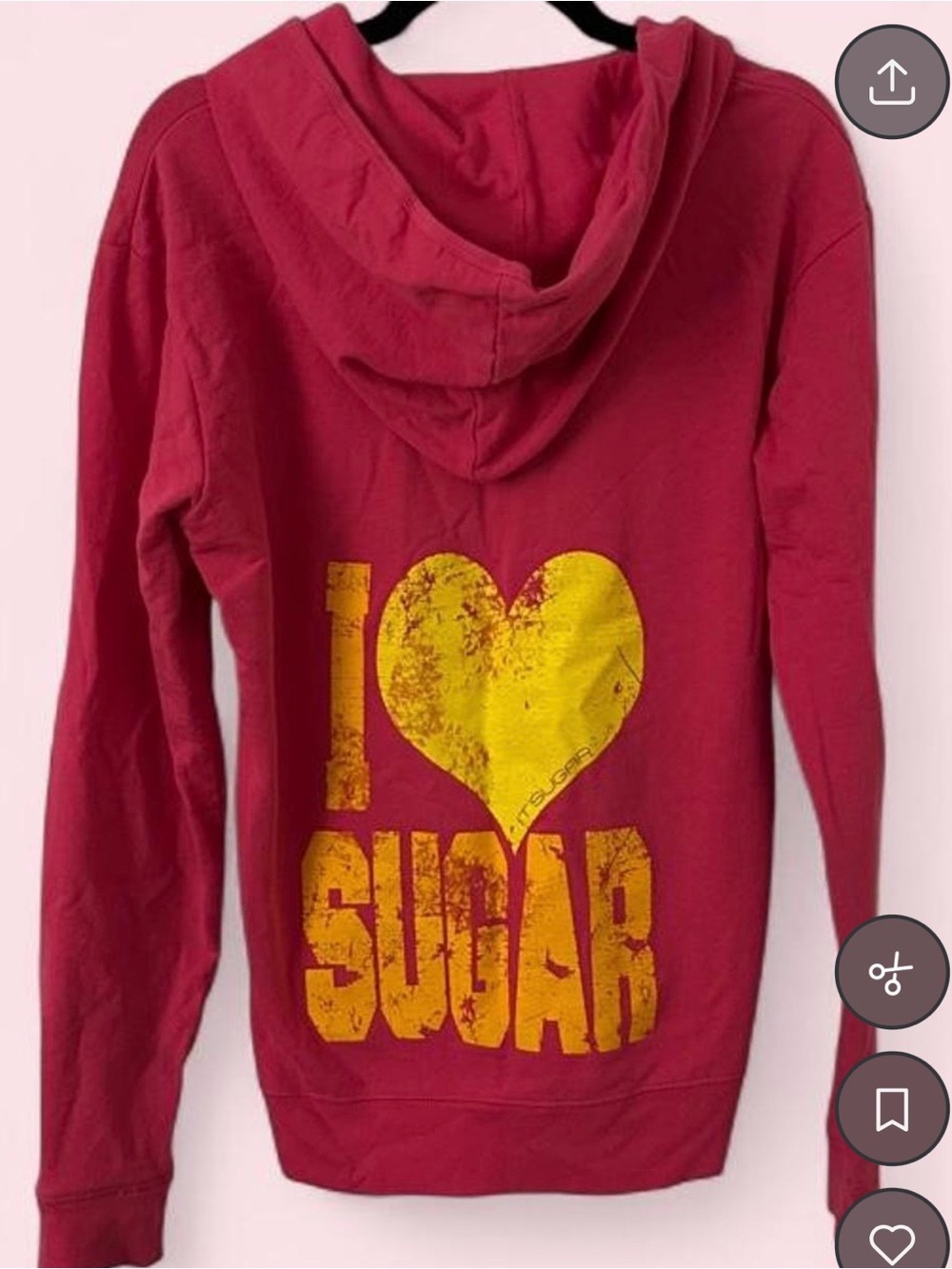 Sugar Pink Crewneck Hoodie with Yellow Heart 'I ♥ SUGAR' Graphic